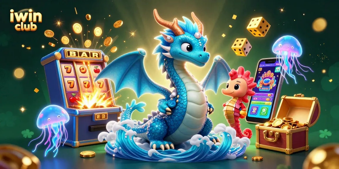 Experience the thrill of slots at iwin club with a vibrant 3D dragon scene filled with jackpots and excitement.