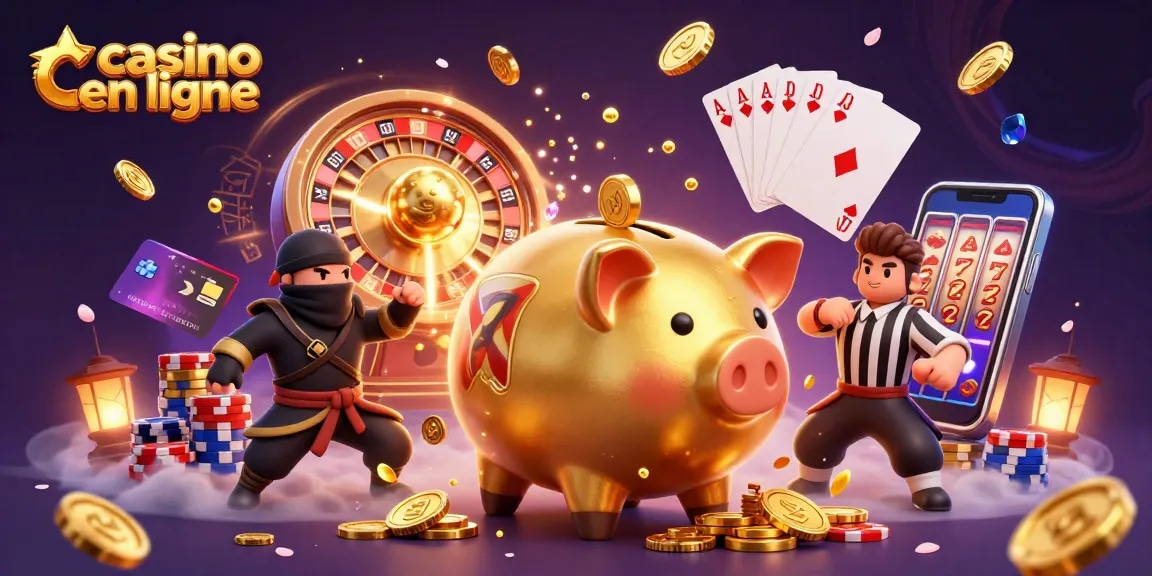 Casino en ligne : illustration dynamique d'un cochon tirelire sumo en action, pièces d'or volantes.