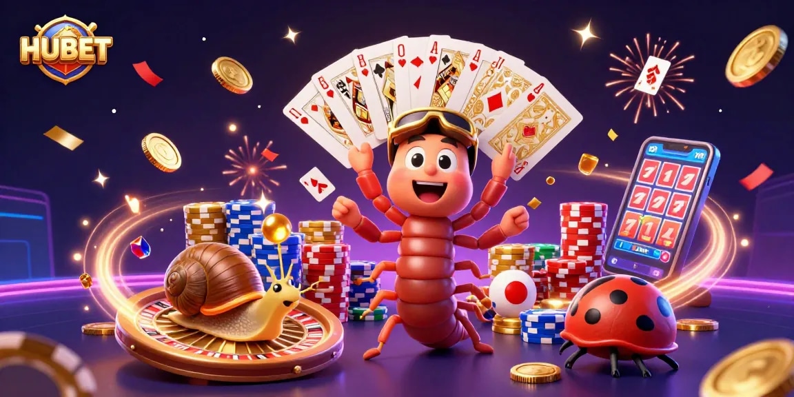 Join the fun at HUBET, with our lively cartoon characters in a vibrant casino atmosphere.
