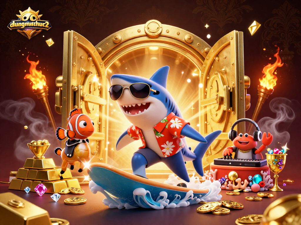 Engage in duongmatchuoc2's thrilling world of gold coins and treasure as the shark surfs in vibrant 3D.