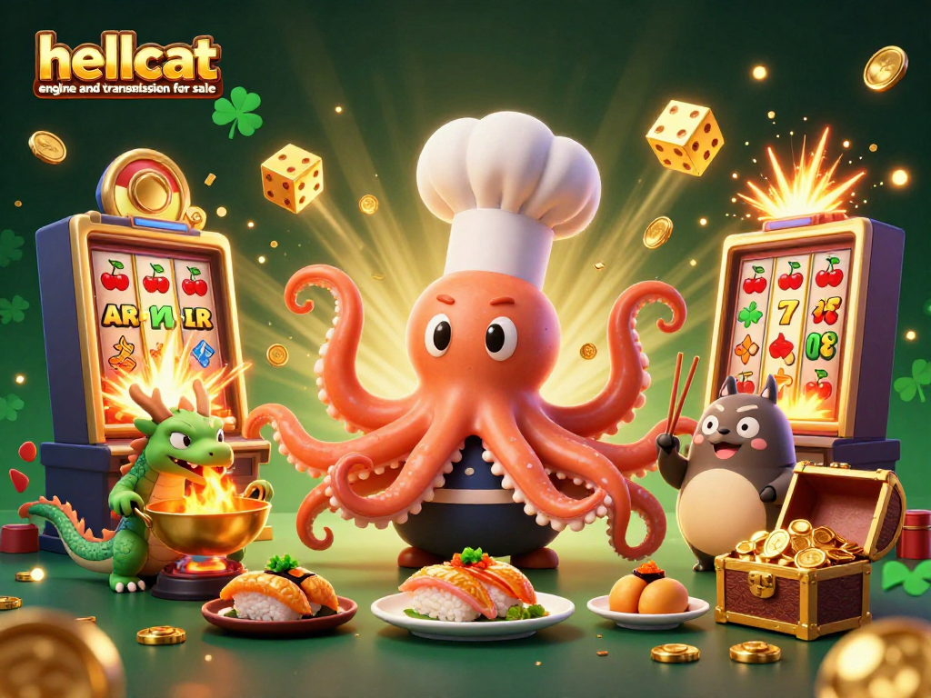 Spin and win with a hellcat engine and transmission for sale amidst dazzling casino elements and vibrant characters.