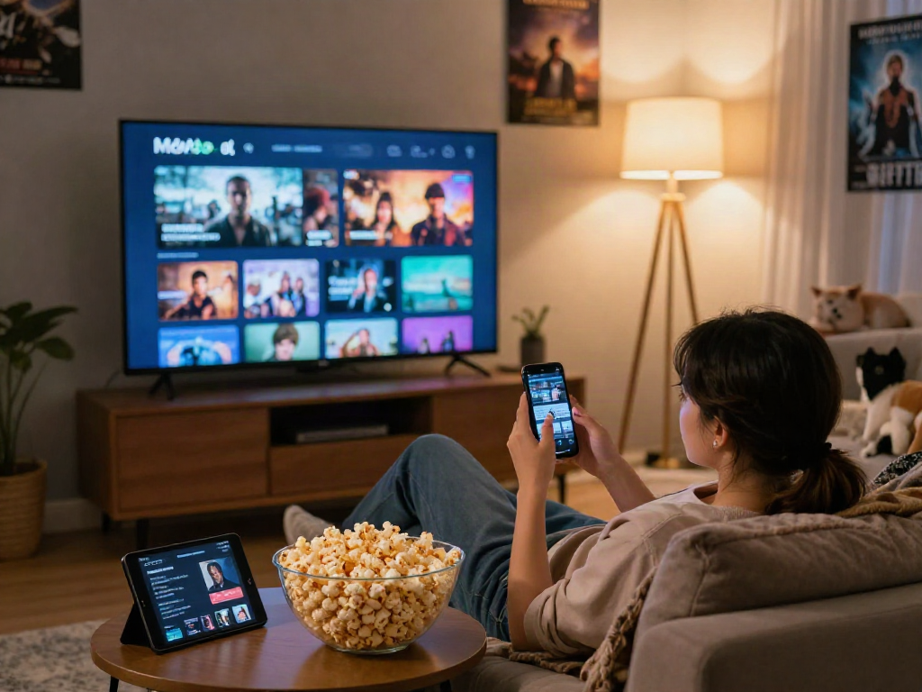 Enjoy watching movies with Moviebox apk in a cozy living room setup