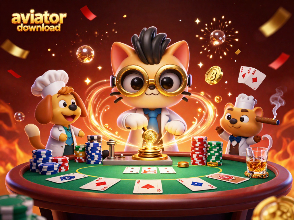 Experience the thrill of aviator download with a vibrant 3D casino scene featuring fun animated characters.