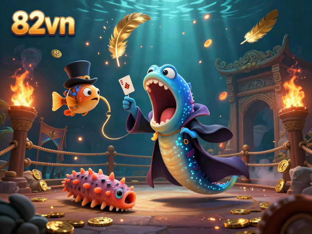 82vn showcases a vibrant casino illustration with animated sea creatures performing gambling tricks.
