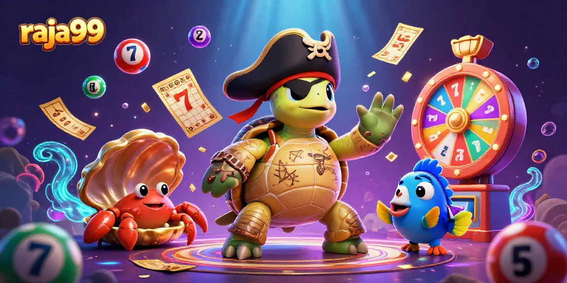 Experience thrilling adventures with raja99 characters amidst colorful lottery and slot elements.