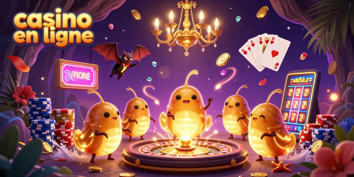 Jouer au casino en ligne avec des vers luminescents illuminant une scène animée.