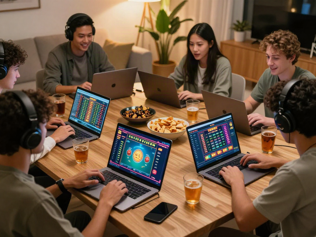 Dewatogel players enjoying an exciting online lottery game session in a cozy living room.