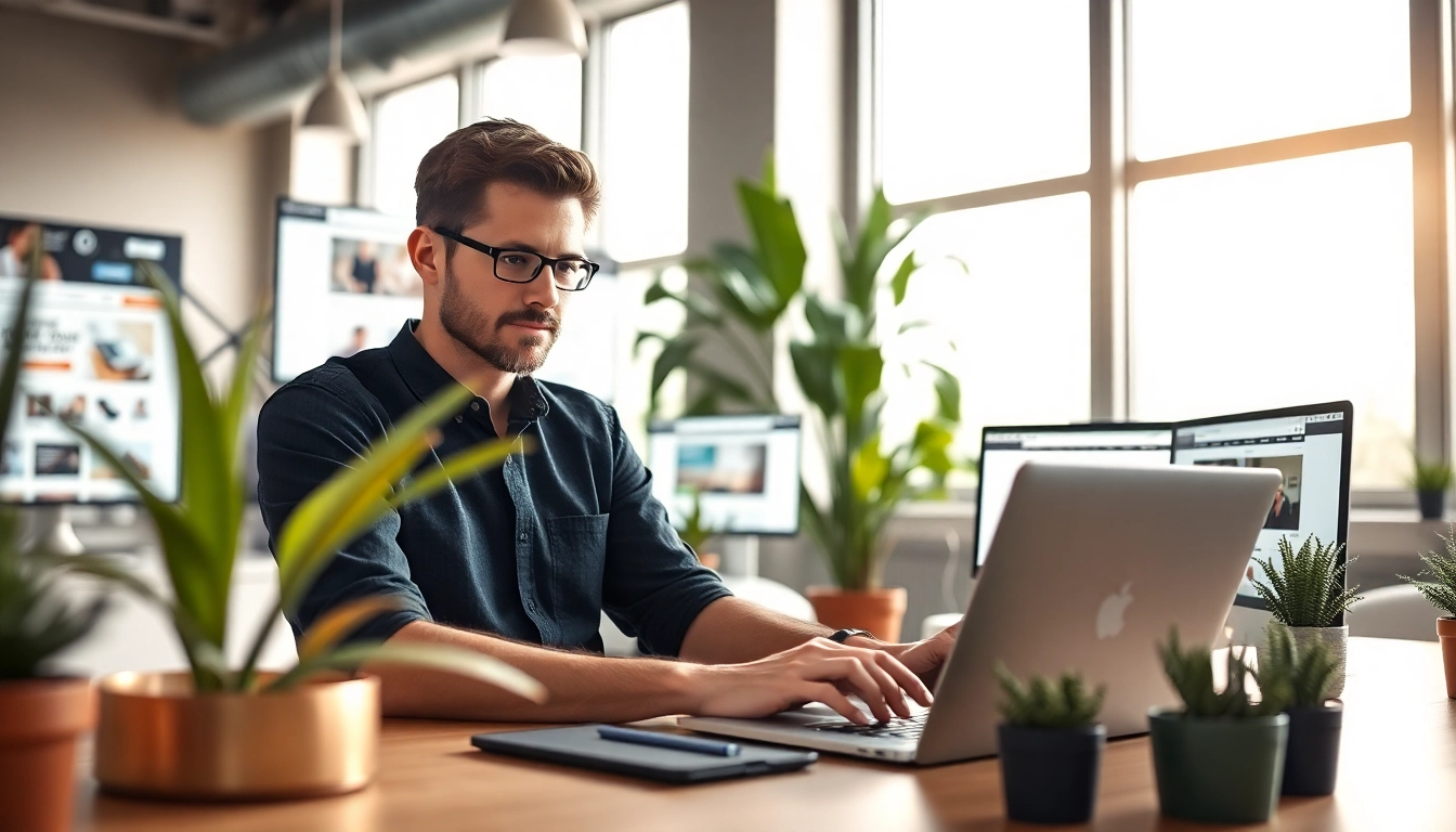 Hire Shopify developer working on an e-commerce project in a modern office