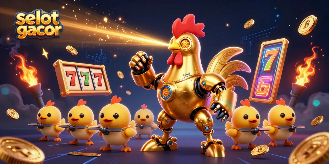 Spin to win with selot gacor, featuring gold-themed slot elements and dynamic characters