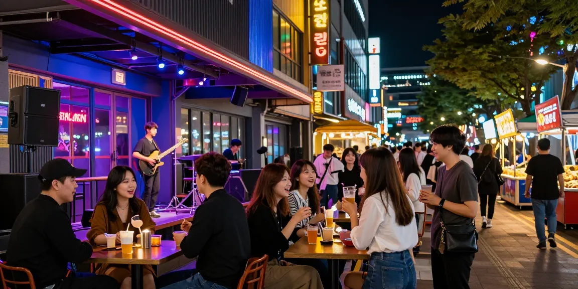 인천쓰리노에서 화려한 조명 아래 즐거운 시간을 보내는 사람들 모습