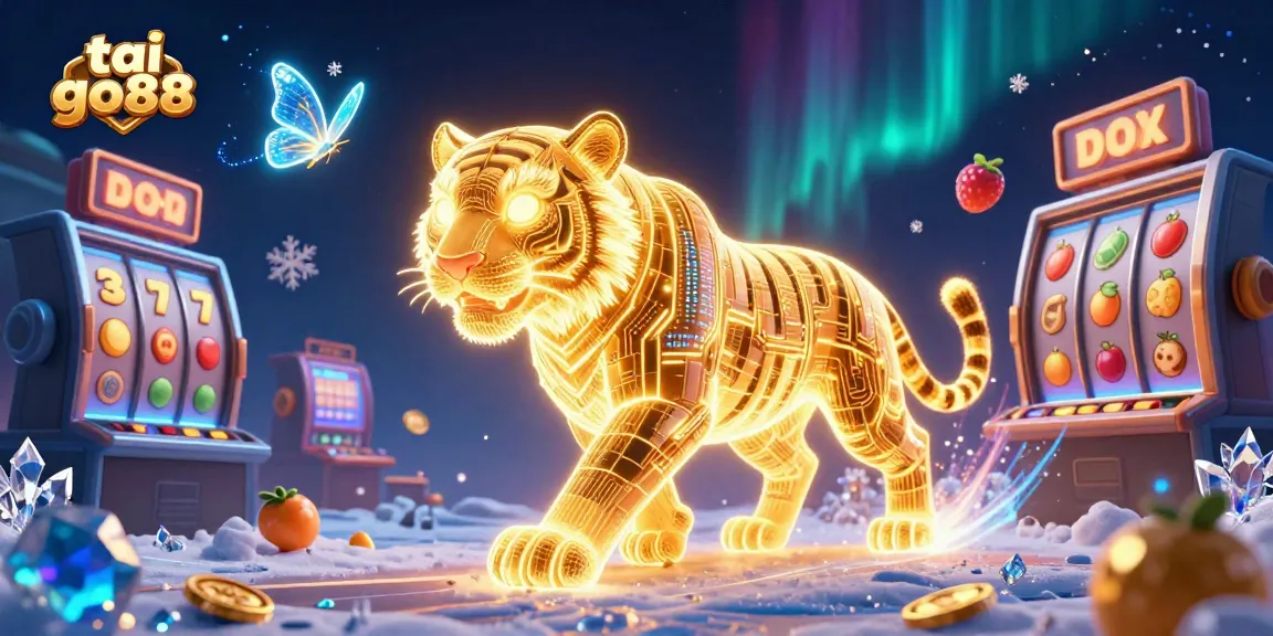 Experience the thrill of tai go88 with a golden tiger amid vibrant casino slots and dynamic game action.