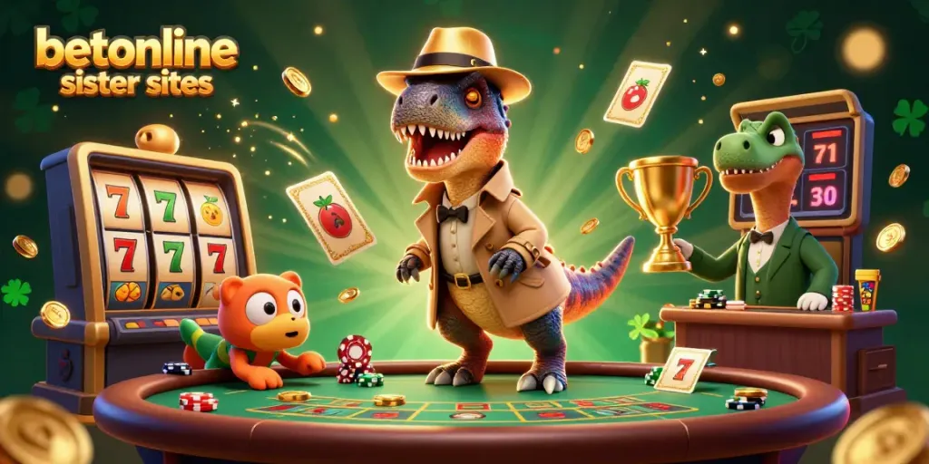 Experience gaming action at betonline sister sites with playful dinosaurs and casino excitement.