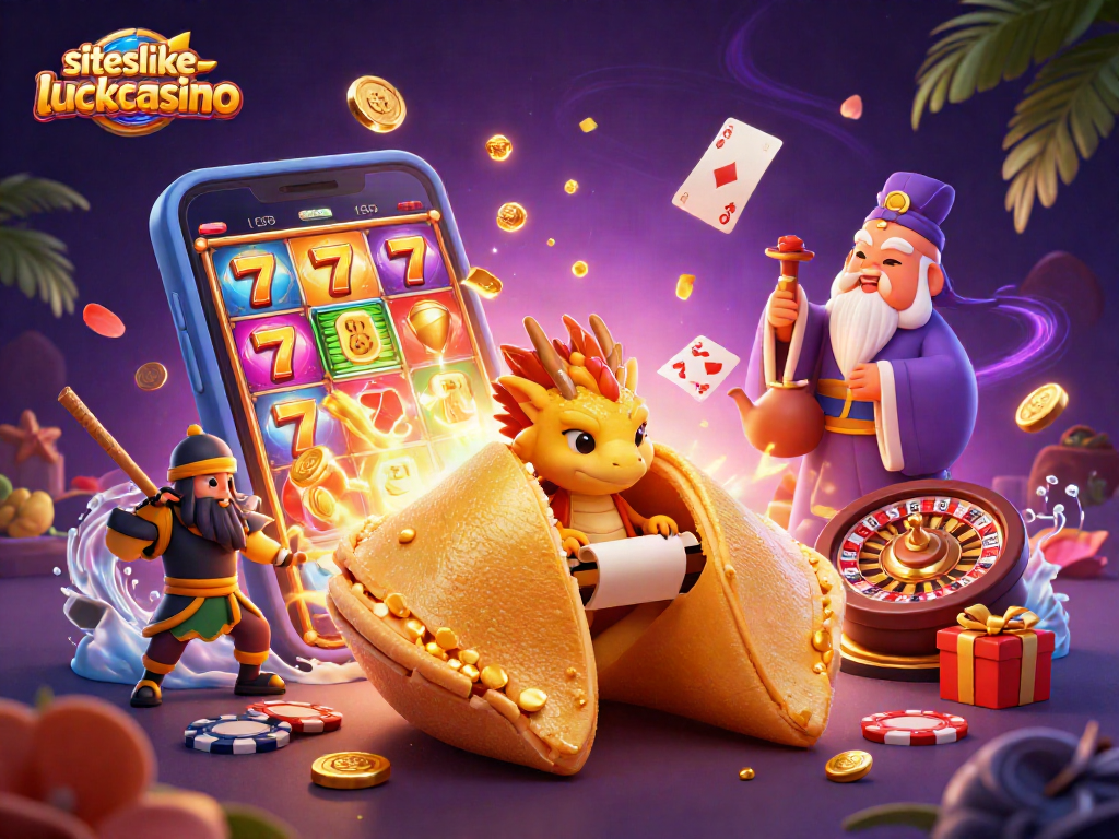 Win big with siteslikelavishluckcasino in a vibrant 3D casino illustration filled with exciting gaming elements.