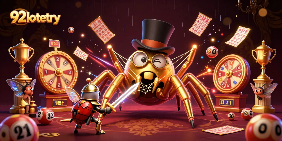 Engaging lottery scene with 92lottery theme featuring golden tarantula and beetle knight.
