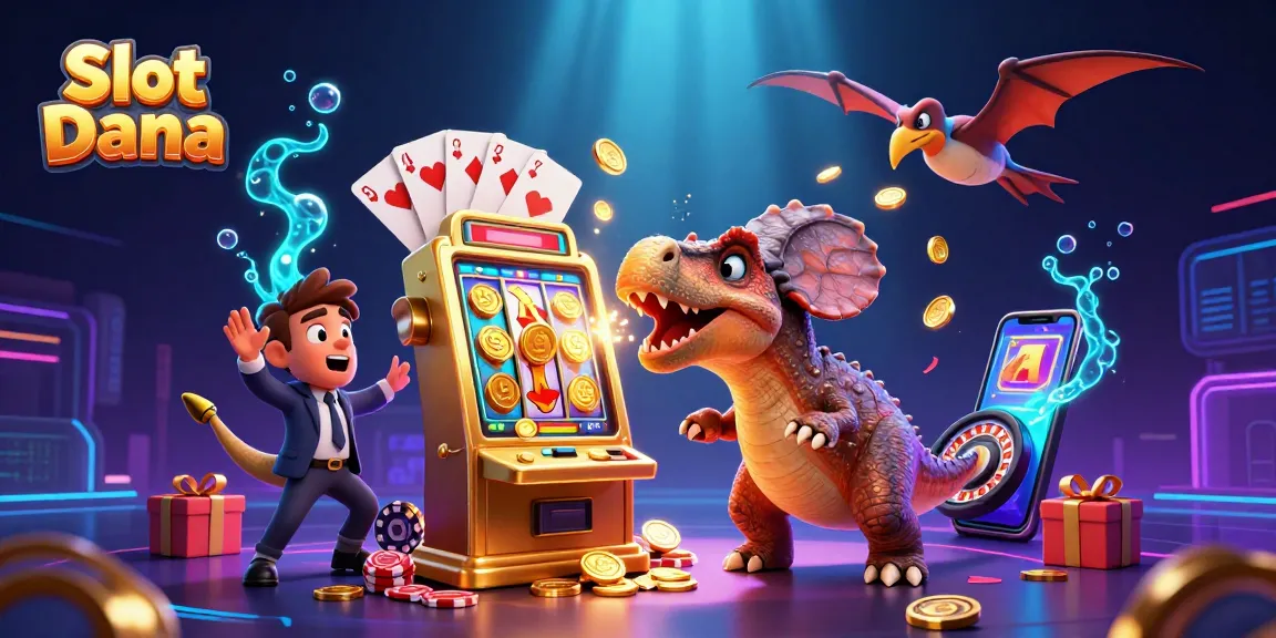 Slot Dana menampilkan dinosaurus pachycephalosaurus memecahkan mesin slot emas, dengan efek mengagumkan.
