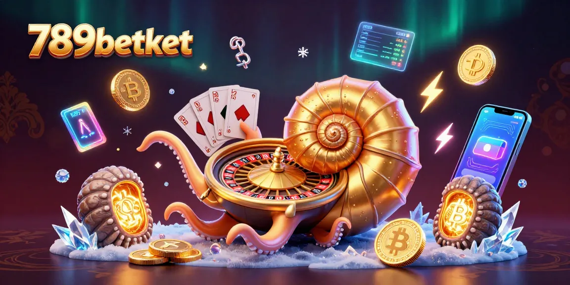 Engage with immersive gaming at 789betket with a dazzling 3D casino scene featuring a nautilus roulette and crypto elements.