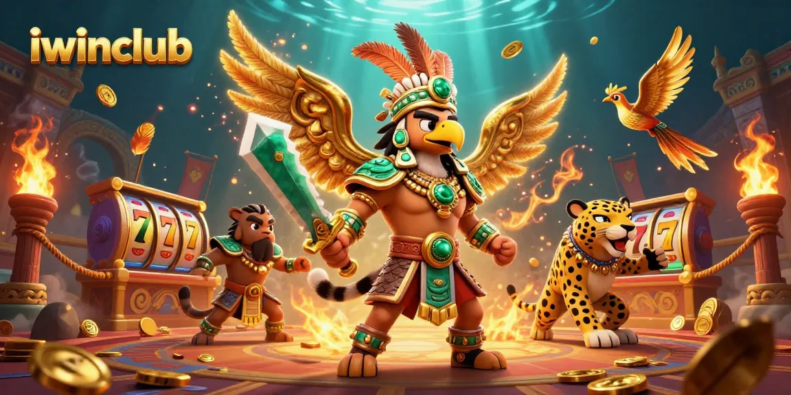 Engage in action with iwinclub featuring Aztec warriors and exciting casino elements.