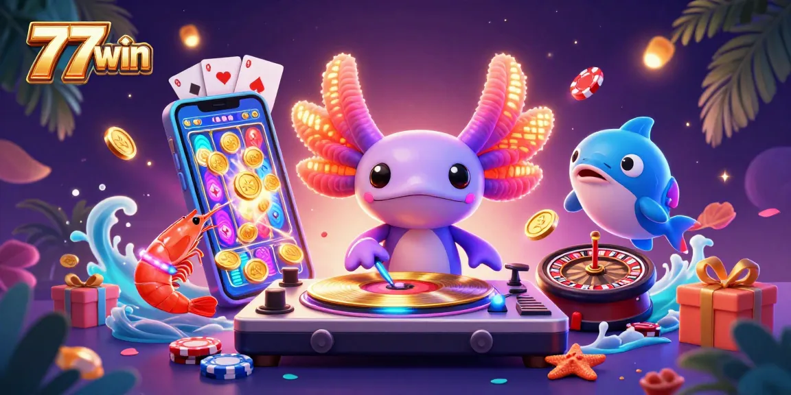 Spin the reels at 77win with vibrant games and lively characters in a captivating underwater casino scene!