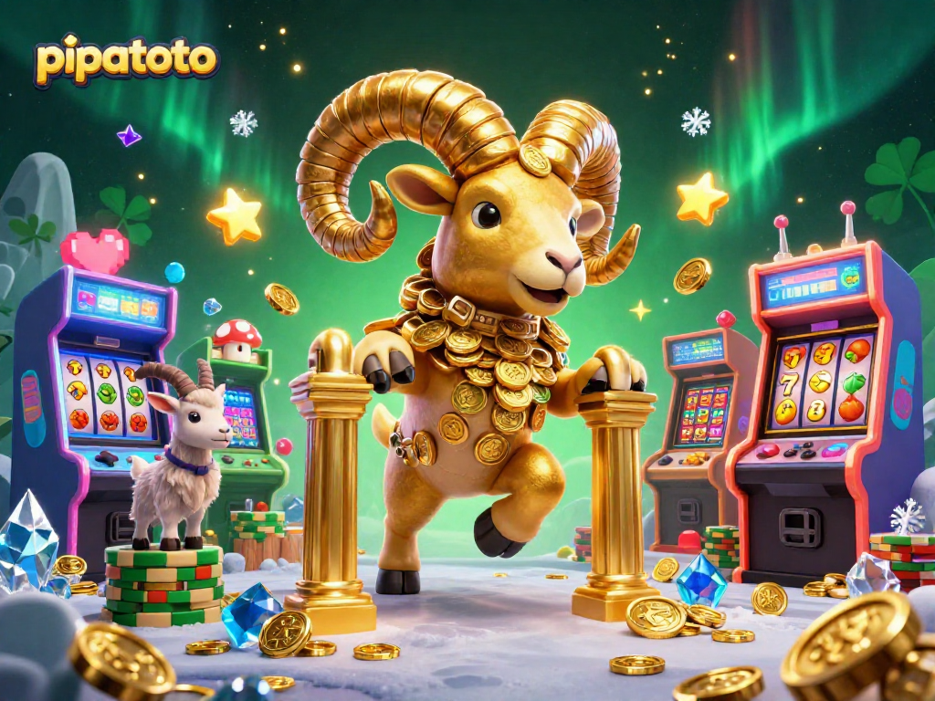 Pipatoto offers vibrant online gaming action featuring a golden ram charging through a casino landscape.