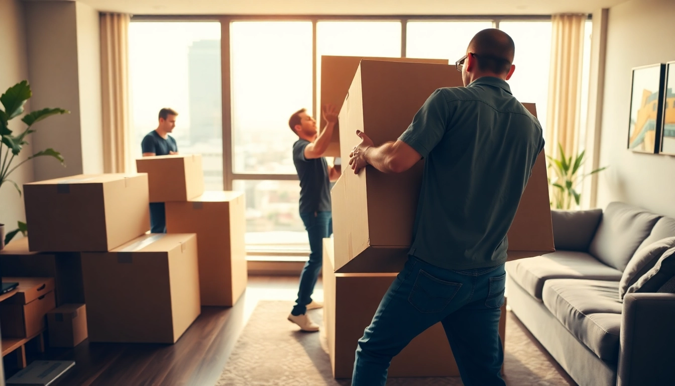 Small apartment movers Phoenix are performing efficient packing in a modern urban setting.