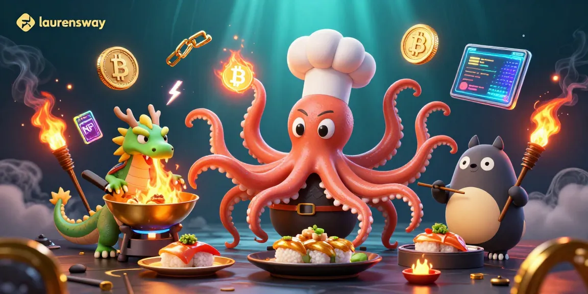 Experience thrilling gameplay with laurensway in an underwater casino illustration featuring vibrant characters and crypto elements.
