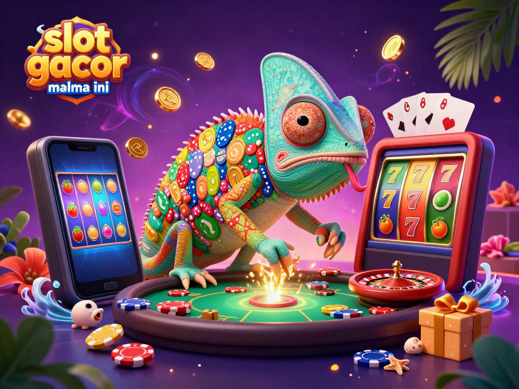 Engage with slot gacor malma ini in this vibrant 3D scene full of dynamic casino elements.