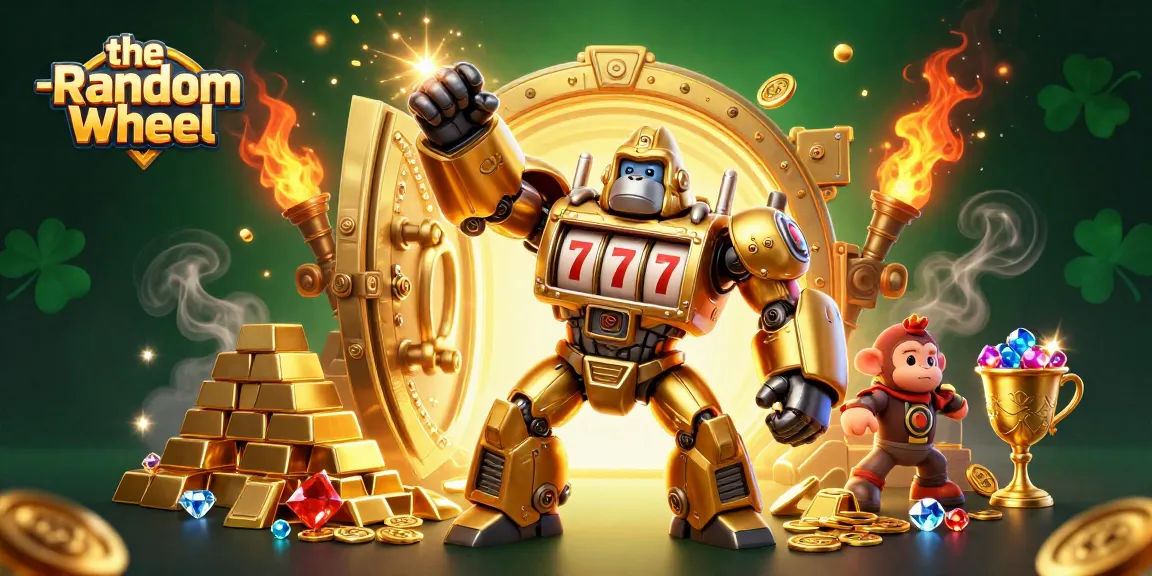 Experience the excitement of the-random-wheel with a golden mech and treasure bursting forth!