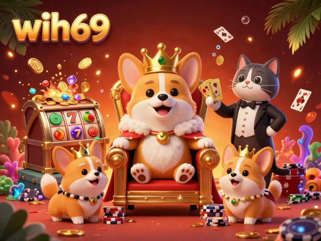 Bermain di wih69 dengan corgi kerajaan dan elemen slot yang menggiurkan di kasino digital.