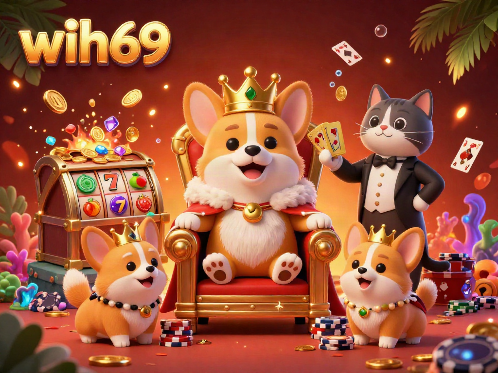 Bermain di wih69 dengan corgi kerajaan dan elemen slot yang menggiurkan di kasino digital.