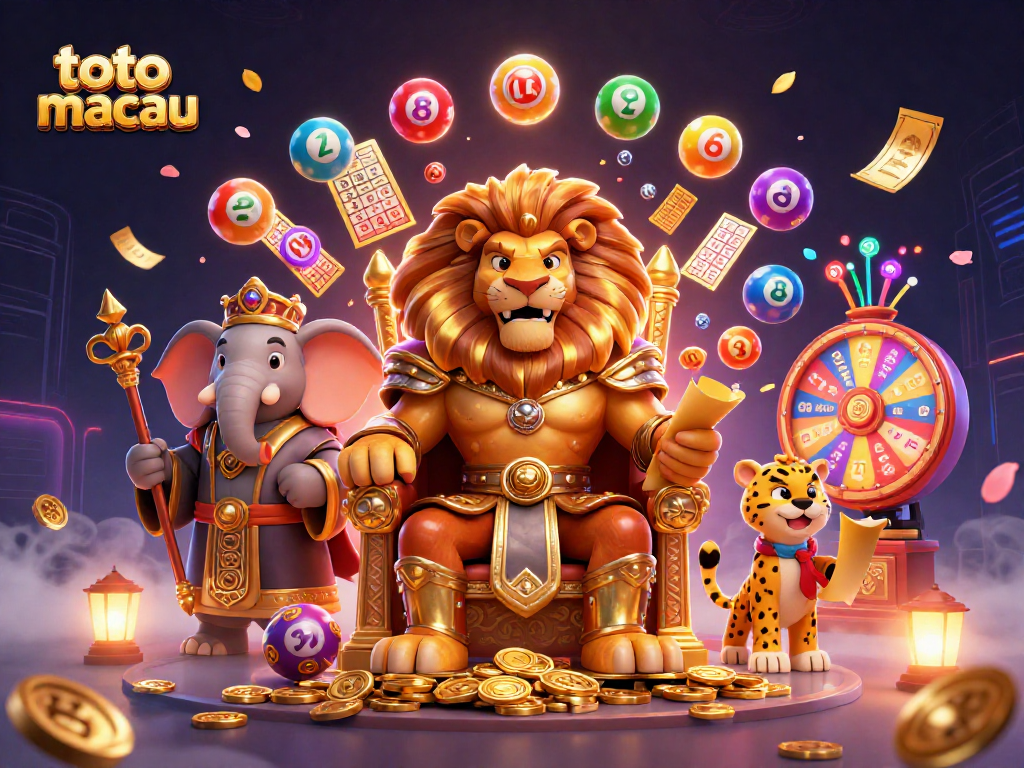 Experience the excitement of toto macau with vibrant lottery elements and dynamic characters in 3D illustration.