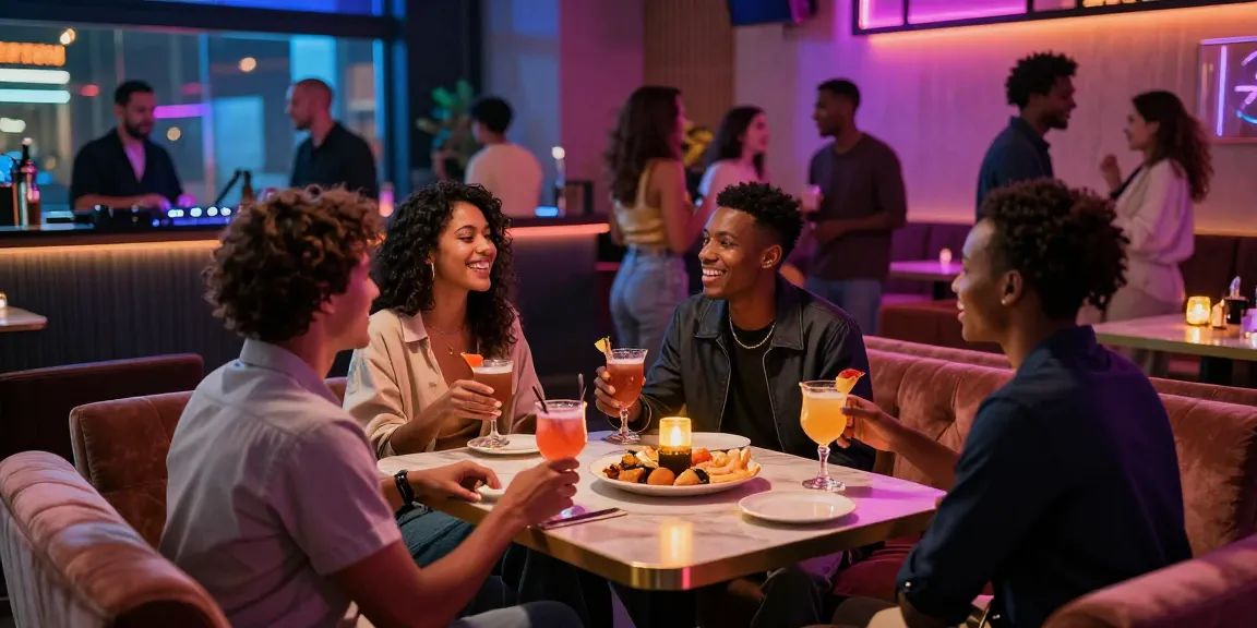 Exploring 유흥사이트 nightlife culture with friends enjoying vibrant upscale lounge atmosphere.