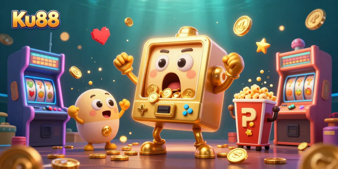 Experience jackpot happiness with Ku88’s cheerful slot machine scene! Spin, win, and cheer!
