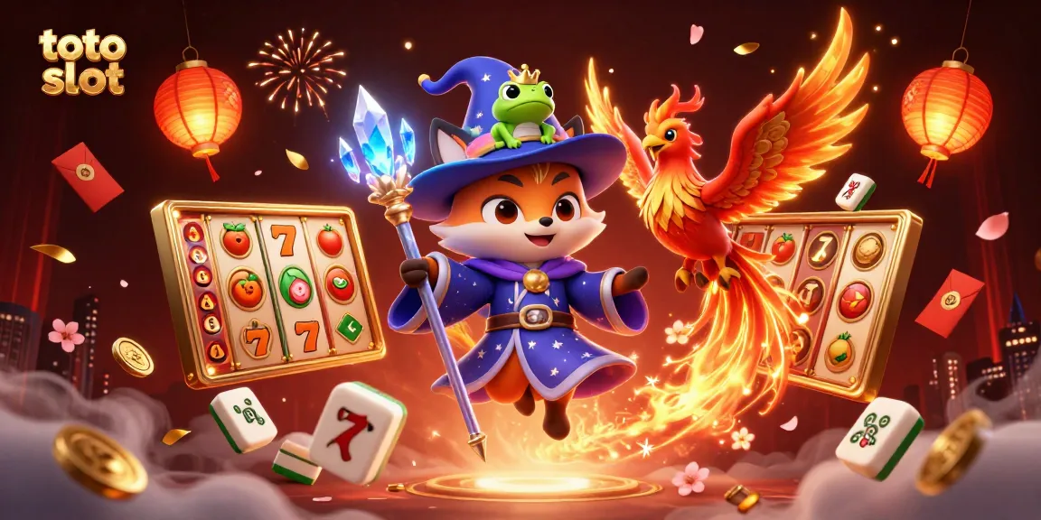 Toto slot gameplay featuring a mystical fox wizard, phoenix, and slot elements with vibrant visuals.