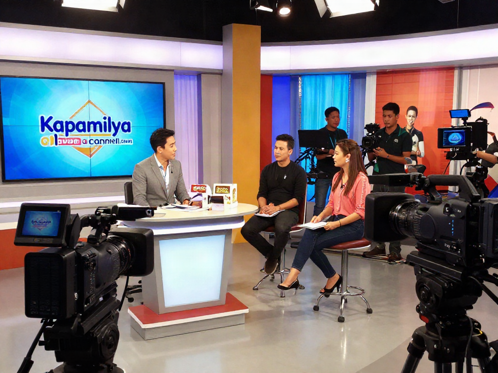 Live broadcast scene at kapamilyachannel.com studio with vibrant set and engaging hosts.