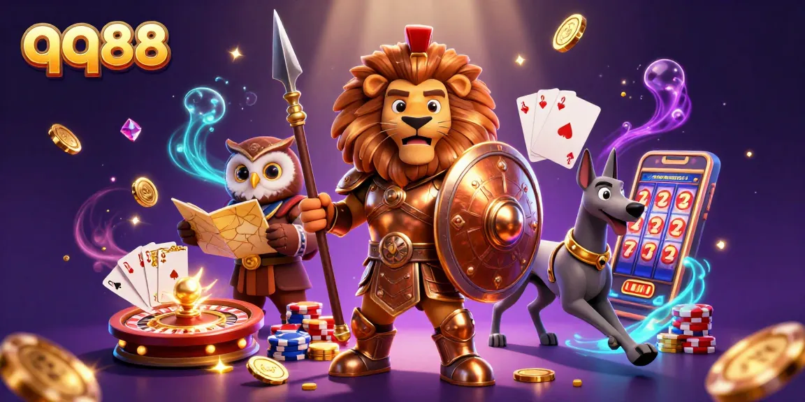 Engage with thrilling gameplay at qq88, featuring a dynamic 3D casino scene with golden coins and vibrant characters.