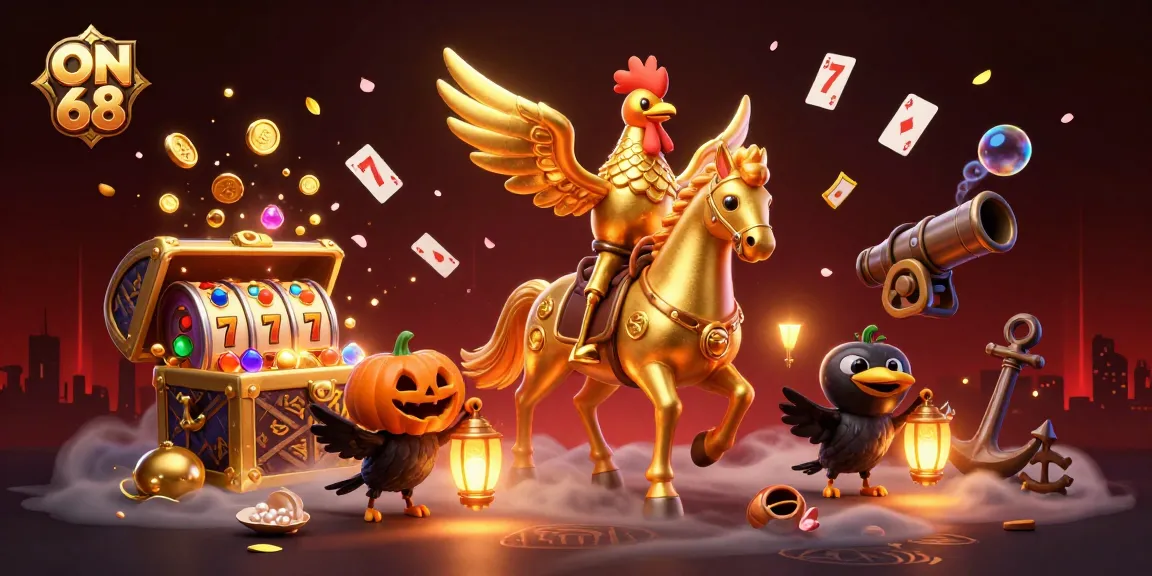 Engage with ON 68's thrilling casino adventures featuring a golden rooster in action.
