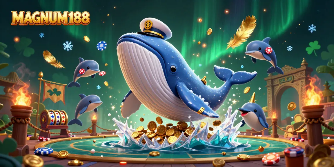 Join the excitement at MAGNUM188 with a whale, narwhal, and dolphins celebrating casino wins!
