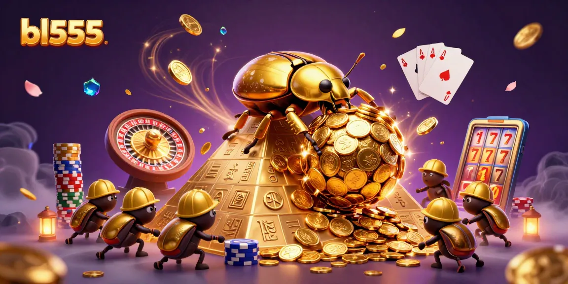 Spin the reels at bl555 with golden coins and vibrant casino elements.
