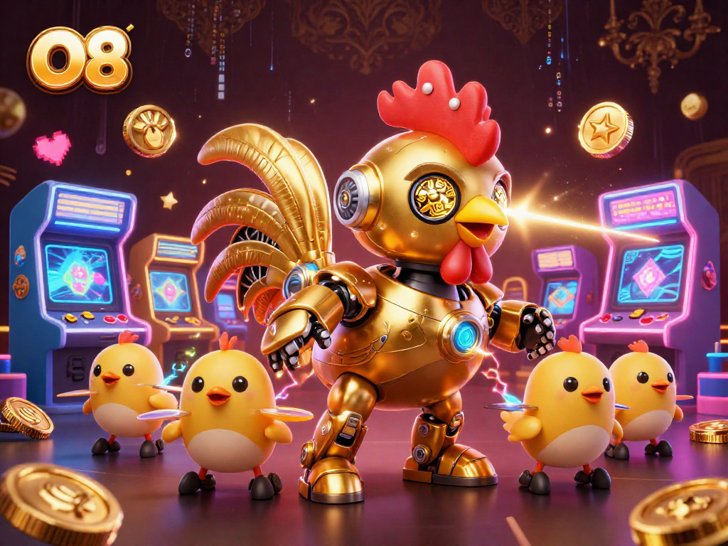 Experience thrilling gaming at O8 with vibrant arcade visuals and engaging characters.