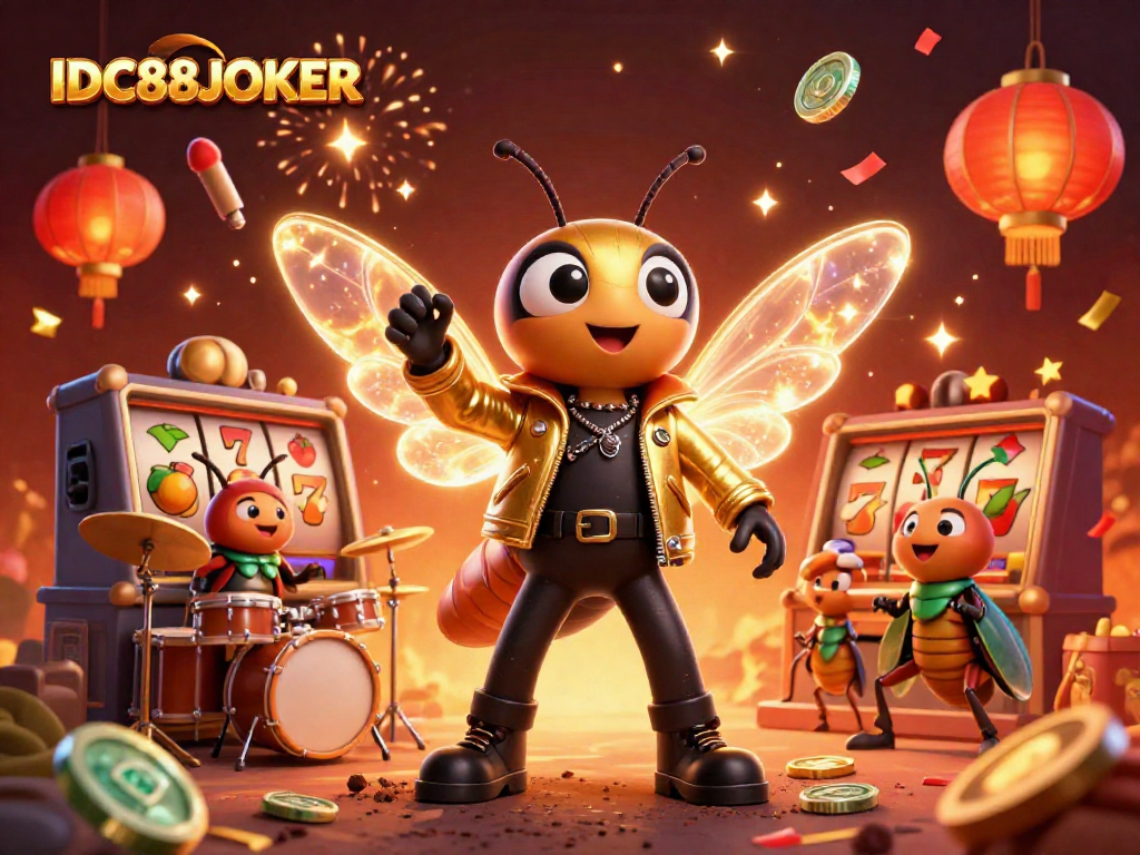 Experience the excitement of IDC88JOKER with a vibrant 3D casino illustration featuring animated characters and lucky elements.