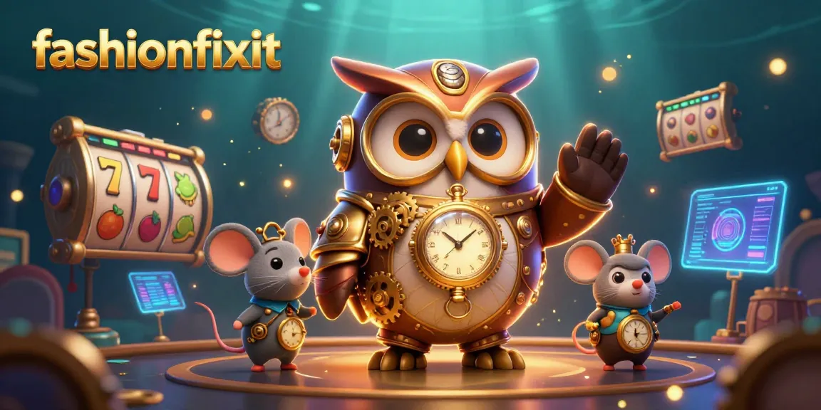 Play slot games effortlessly with fashionfixit, featuring a vibrant 3D owl and casino elements.