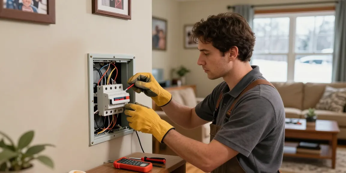 Expert electrical repair Stevens Point technician inspecting a home's circuit panel.