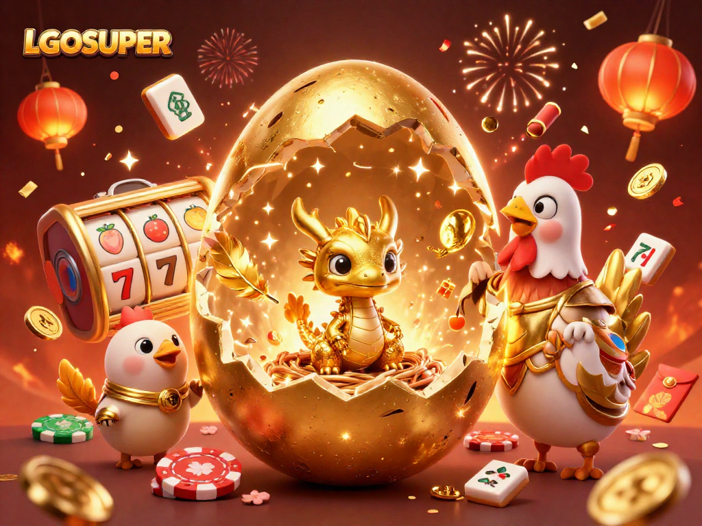 Engage with LGOSUPER's thrilling slots featuring golden dragons and poker chips, capturing the excitement!