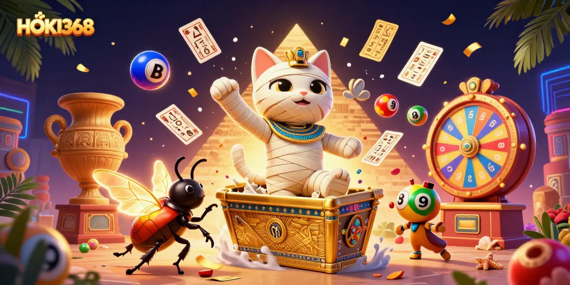 Experience excitement with HOKI368 as a dynamic 3D scene showcases vibrant casino elements.