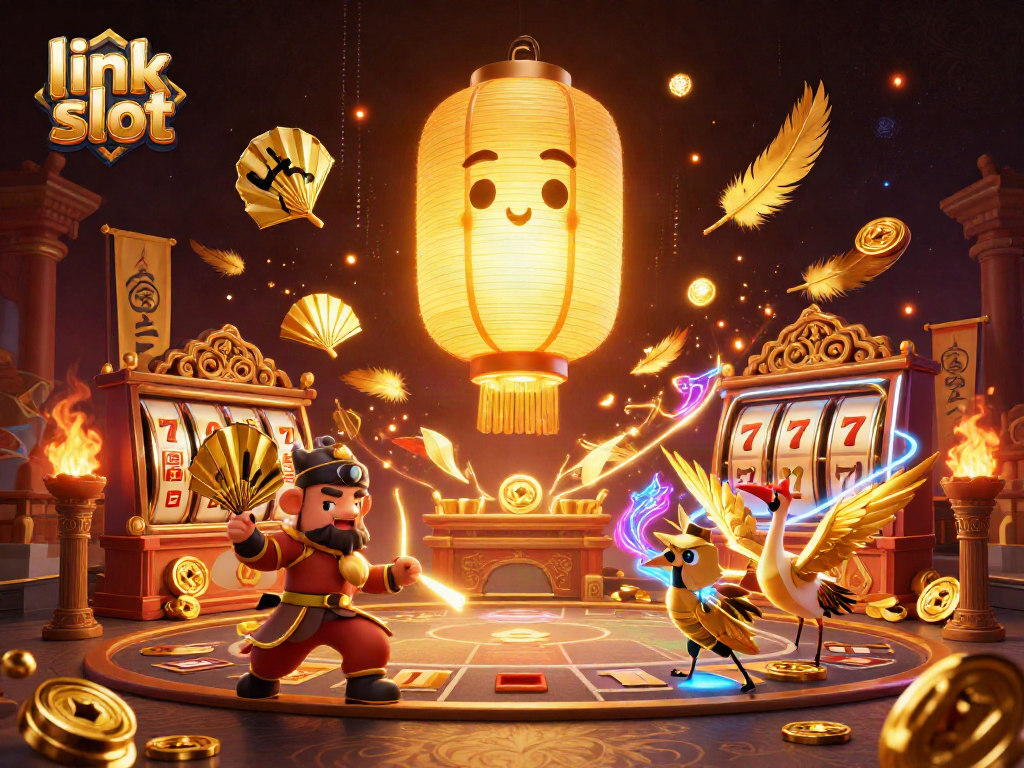 Engage with link slot features in an electric casino atmosphere filled with vibrant characters and dynamic elements.