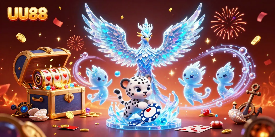 Experience the thrills of UU88 with exciting slot reels and magical characters in a vibrant casino scene.