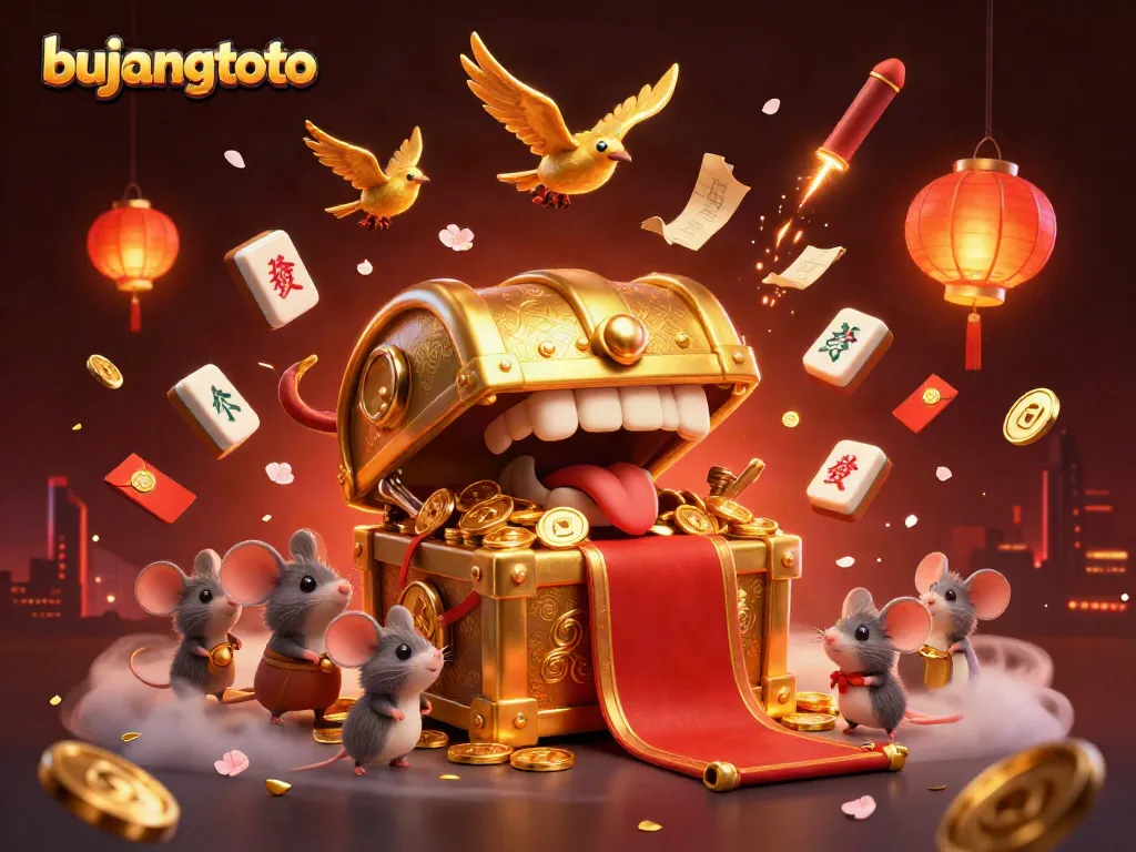 Engage in the thrilling world of bujangtoto with a captivating golden treasure chest and adventurous mice.