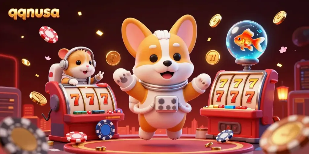 Experience thrilling gameplay with qqnusa in a dynamic 3D casino scene filled with floating slot reels.