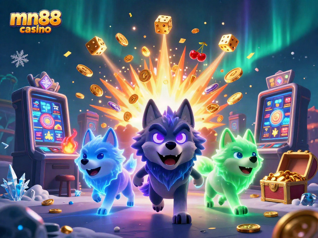 Engage in thrilling gameplay at mn88 casino with vibrant visuals of slot machines and ghostly wolf characters.