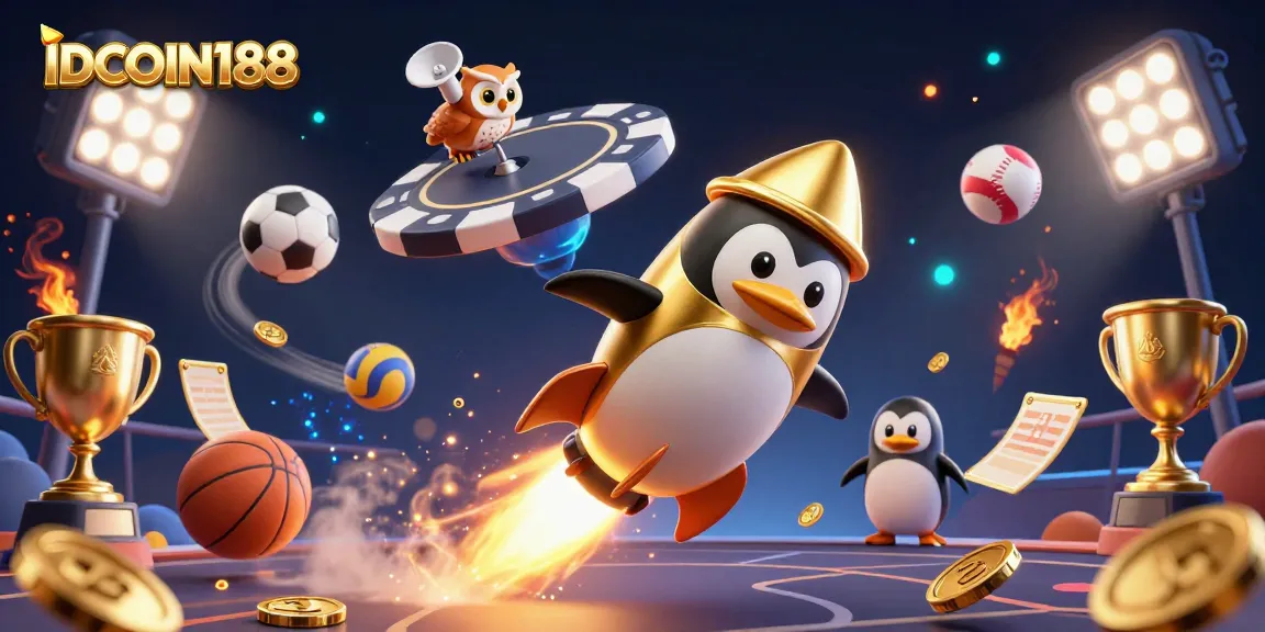 Join IDCOIN188 in a thrilling avatar adventure with golden coins, sports excitement, and dynamic casino elements.